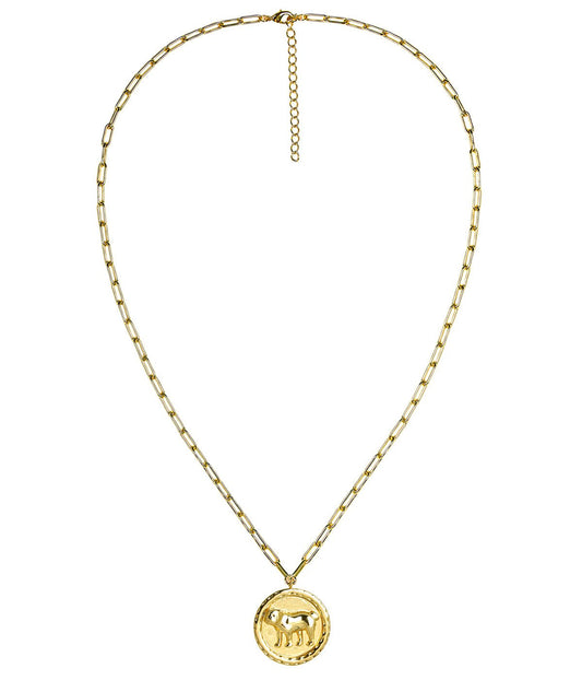 Bulldog 3D Disc Coin Necklace - 18k Gold Plated