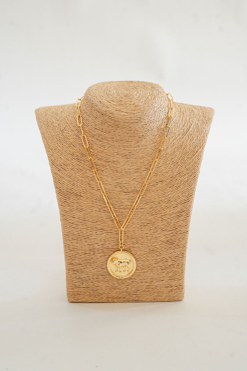Bulldog 3D Disc Coin Necklace - 18k Gold Plated