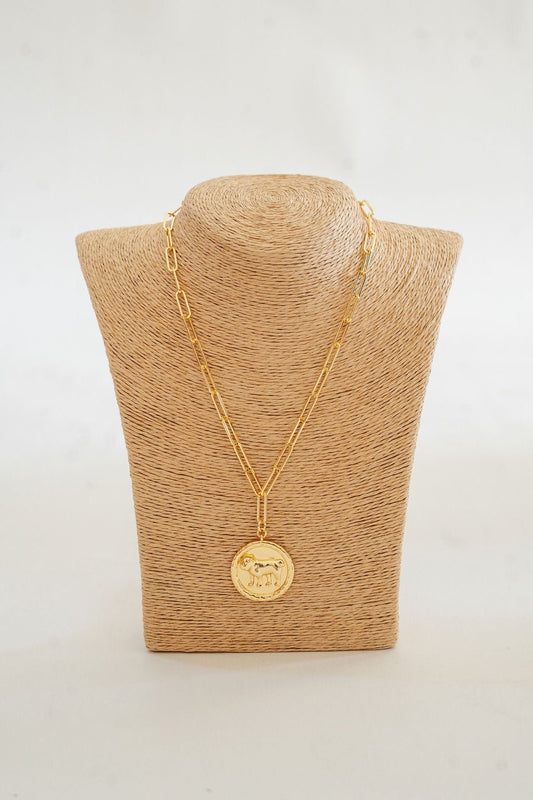 Bulldog 3D Disc Coin Necklace - 18k Gold Plated