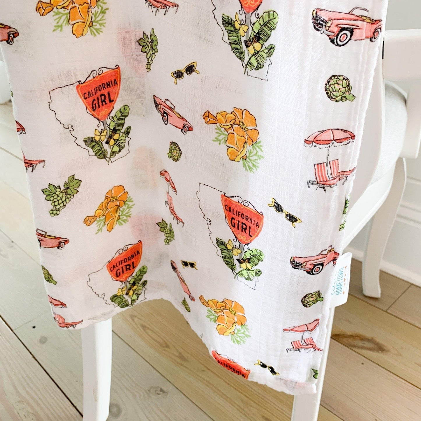 California Girl Baby Gift Set: Muslin Swaddle & Bib | Organic Cotton