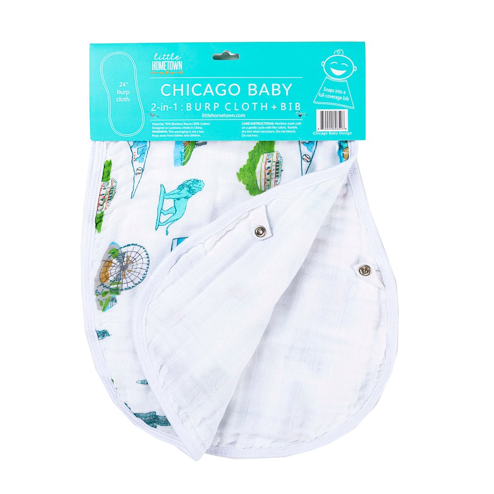 Chicago Newborn Gift Set: Muslin Swaddle & Bib | Organic Cotton
