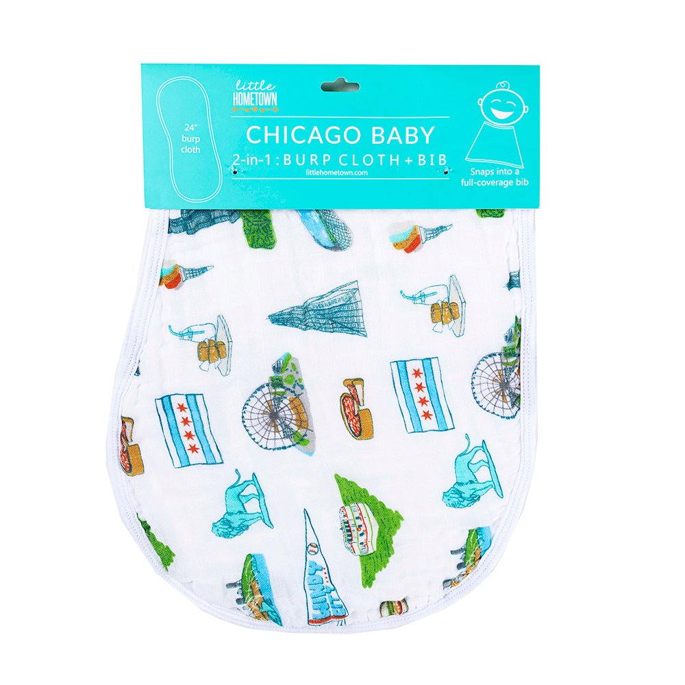 Chicago Newborn Gift Set: Muslin Swaddle & Bib | Organic Cotton