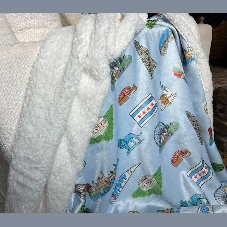 Chicago Plush Throw Blanket 60x80 Nostalgic Hometown Keepsake
