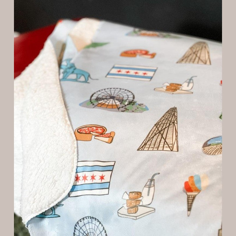 Chicago Plush Throw Blanket 60x80 Nostalgic Hometown Keepsake