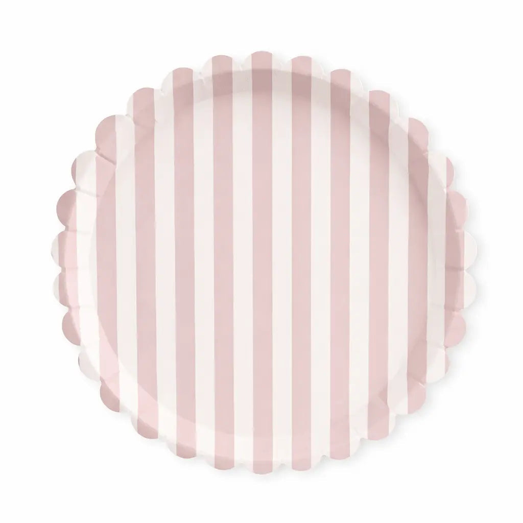 Classic Striped Pink Scalloped Dinner Plate, 12pcs