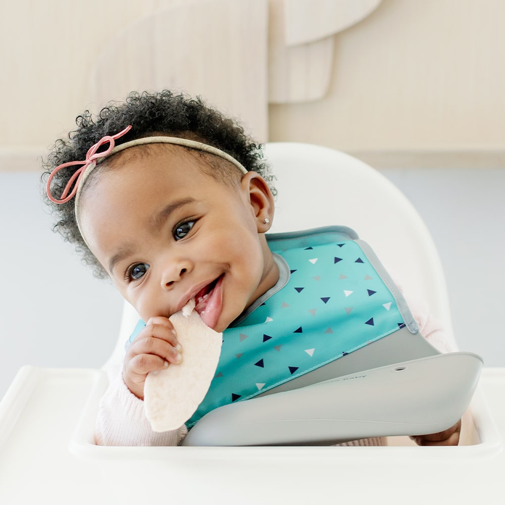 Foodie® Bib -  Roll Up & Button Closed Bib 2-Pack: Silicone + Fabric