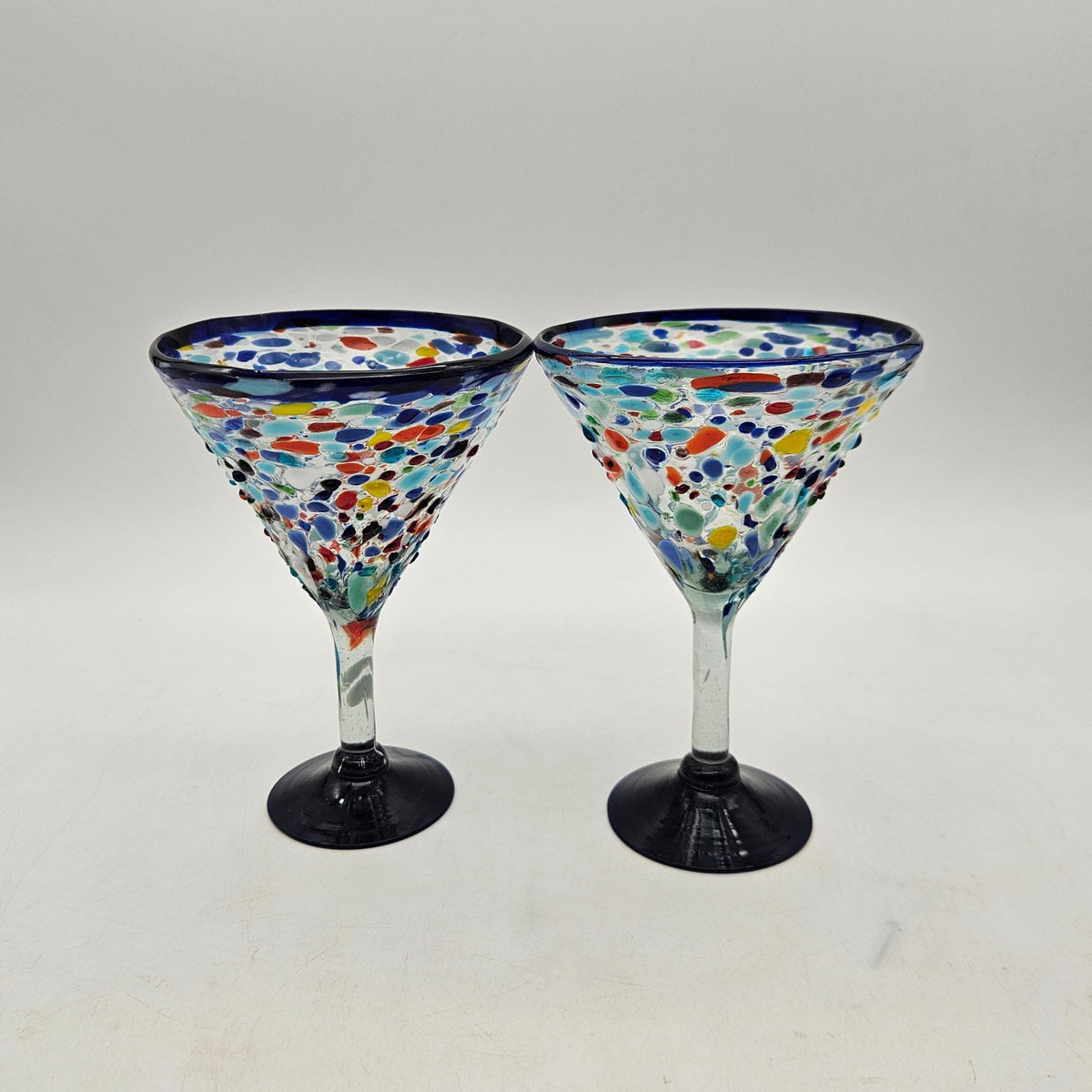 Confetti Rock Martini Glass with Blue Rim | Hand-Blown Mexican Barware