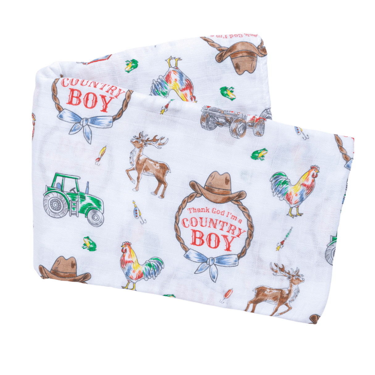 Country Boy Baby Gift Set: Muslin Swaddle & Bib | Organic Cotton