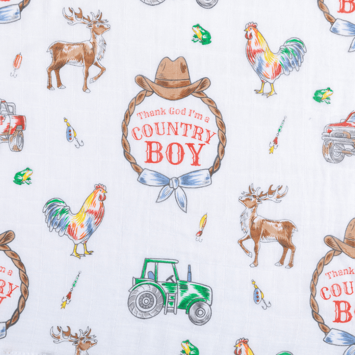 Country Boy Baby Gift Set: Muslin Swaddle & Bib | Organic Cotton