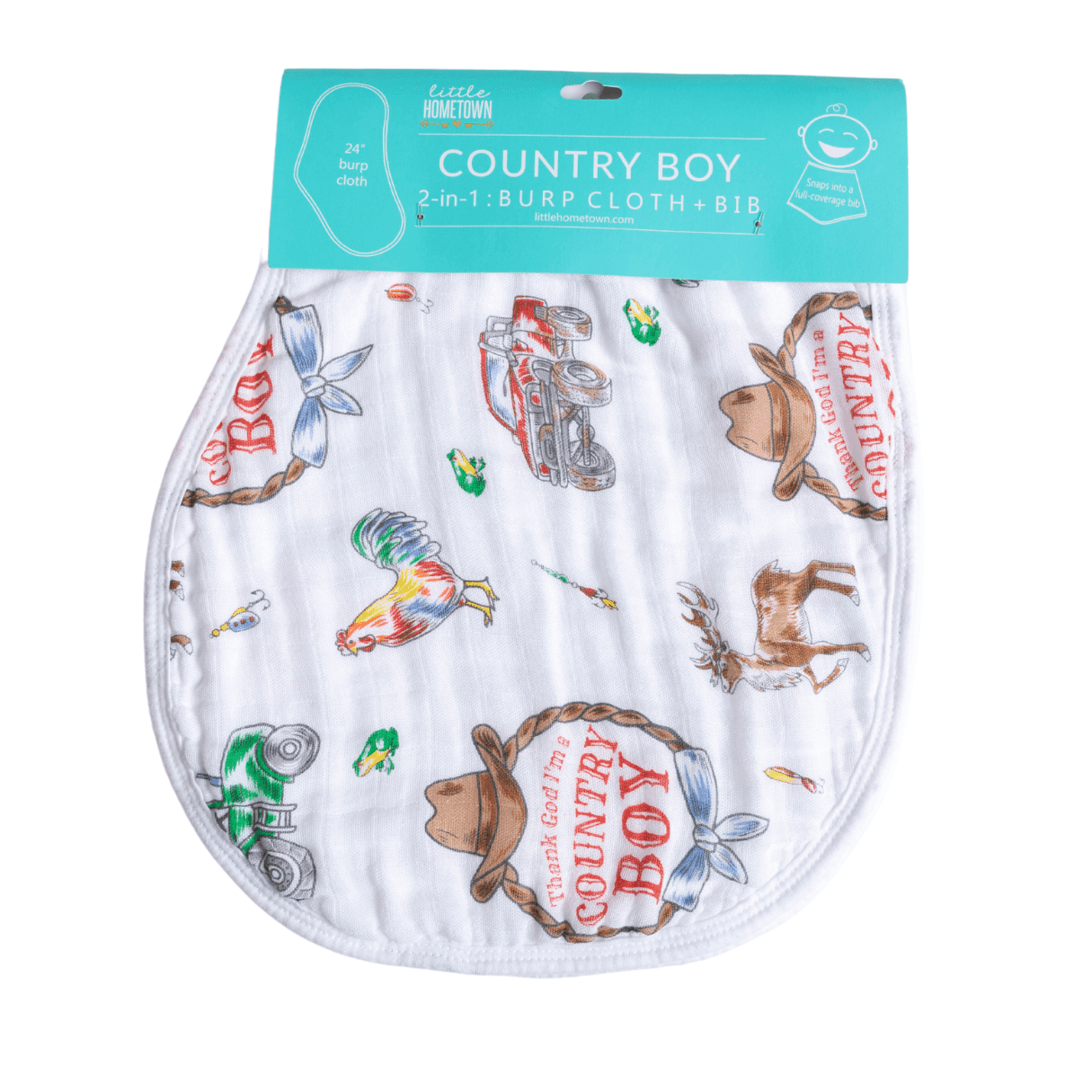 Country Boy Baby Gift Set: Muslin Swaddle & Bib | Organic Cotton