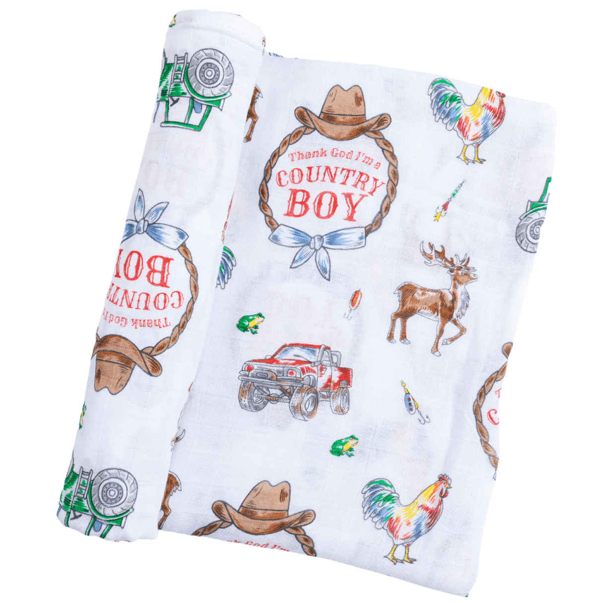 Country Boy Baby Gift Set: Muslin Swaddle & Bib | Organic Cotton