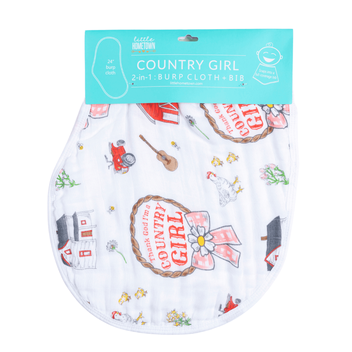 Country Girl Newborn Gift Set: Muslin Swaddle & Bib | Organic Cotton