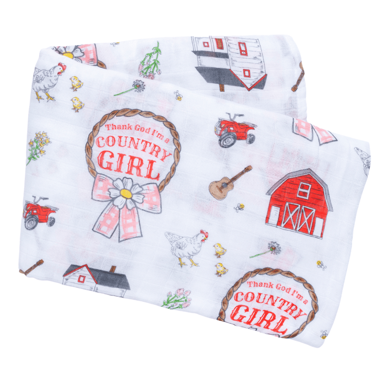 Country Girl Newborn Gift Set: Muslin Swaddle & Bib | Organic Cotton