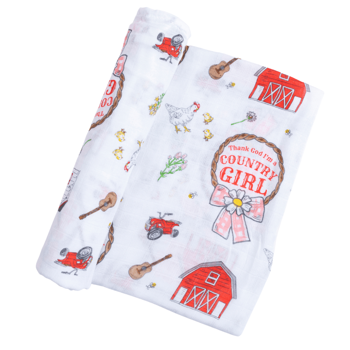 Country Girl Newborn Gift Set: Muslin Swaddle & Bib | Organic Cotton