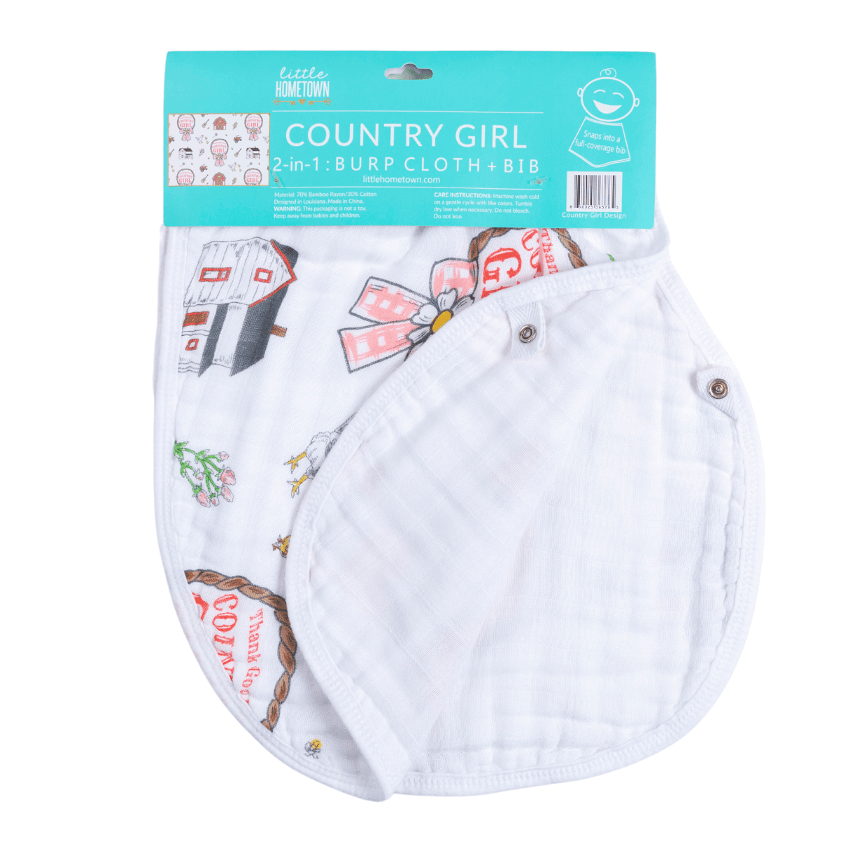 Country Girl Newborn Gift Set: Muslin Swaddle & Bib | Organic Cotton