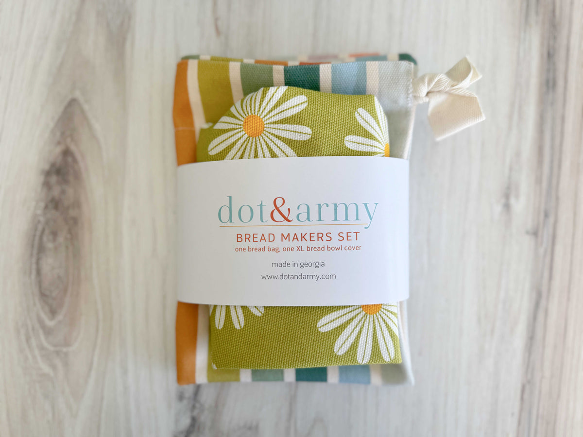 Daisy and Stripe Bread Makers Set- bread bag and cover