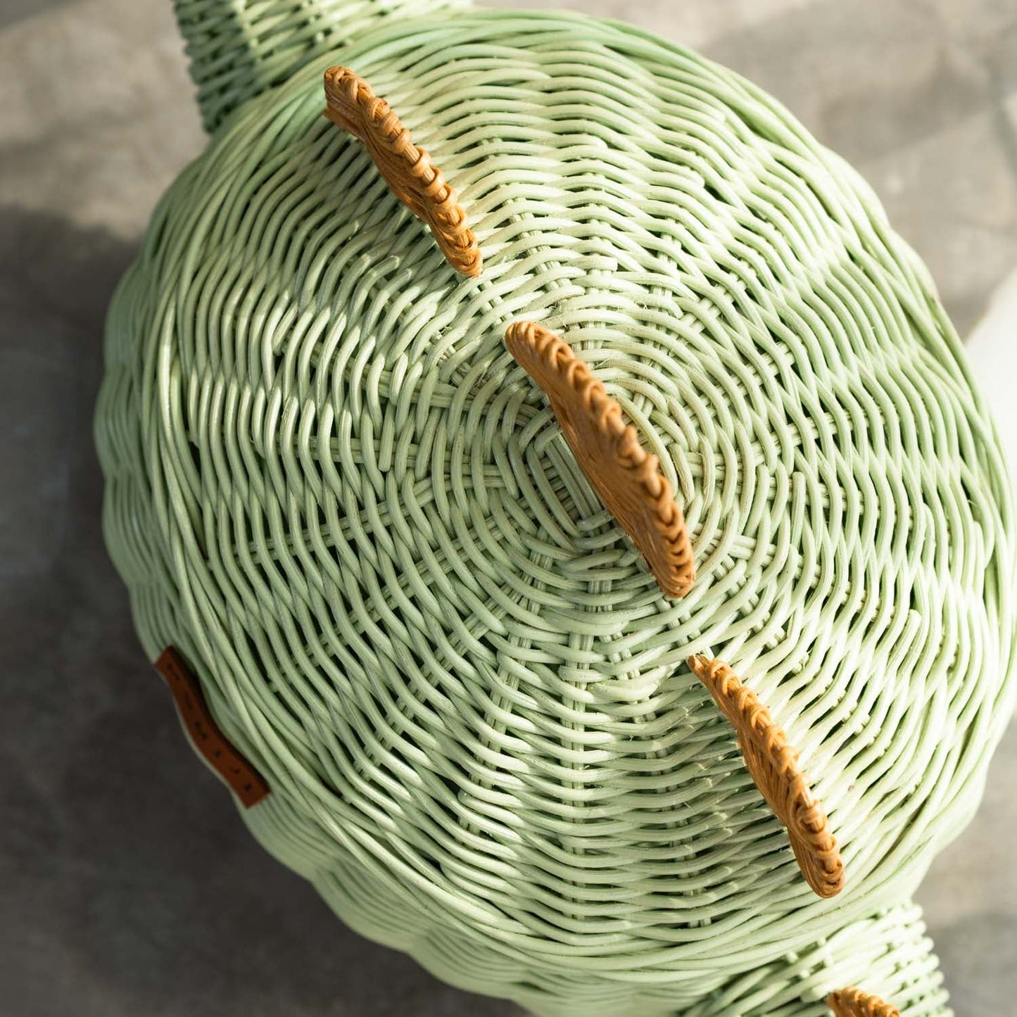 Dinosaur Rattan Storage Basket Mint Green - Medium