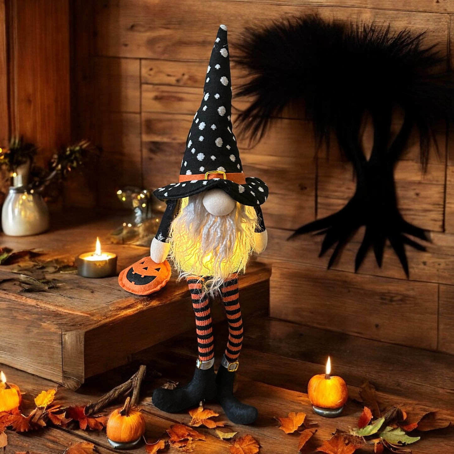 Mud Pie Fall Halloween Sitting Bearded Gnome Lights Up