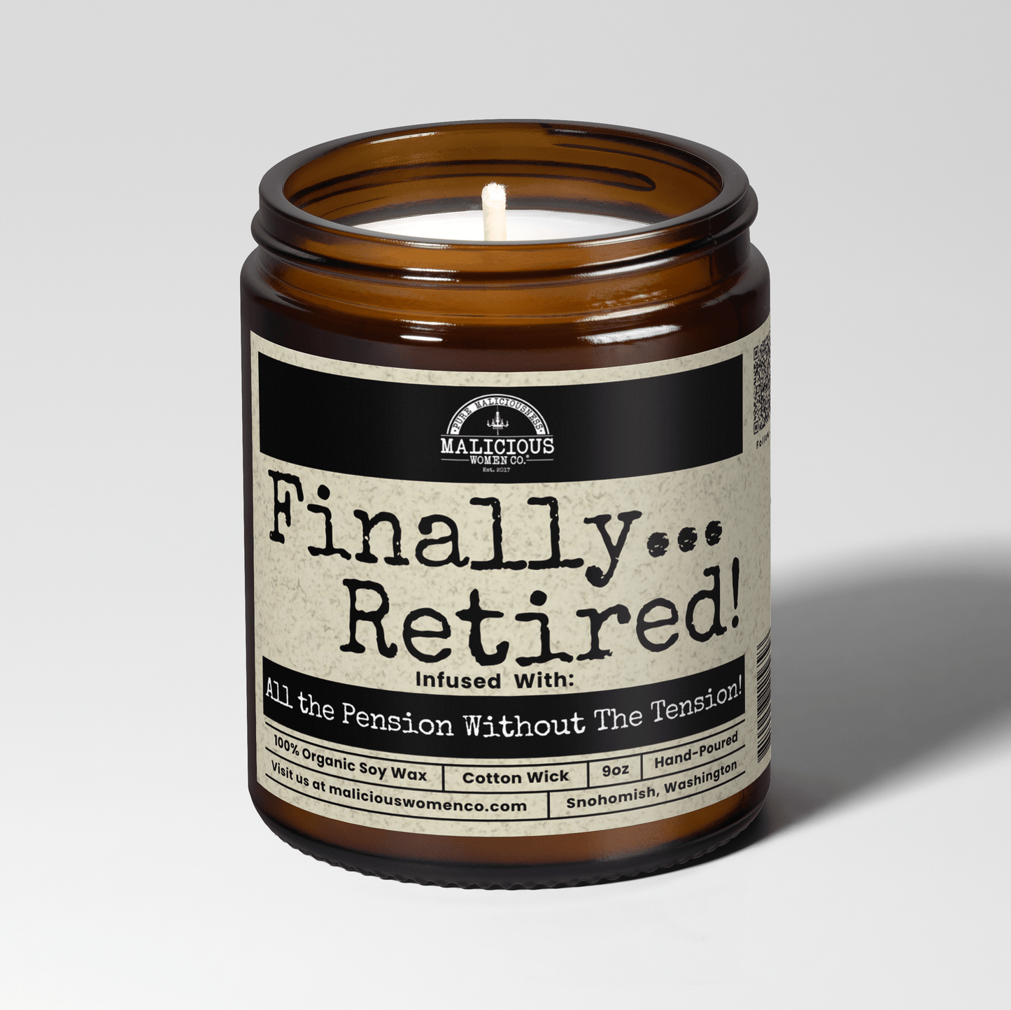 Finally Retired! | Scent: Apricot Freesia | 9oz Work Candle | Malicious Women Co