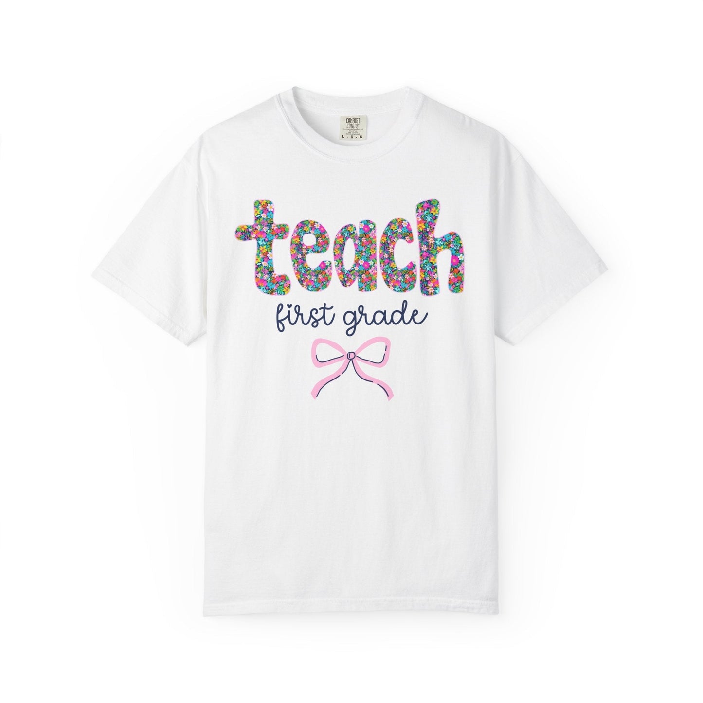 First Grade Teacher Tee Shirt with Bow