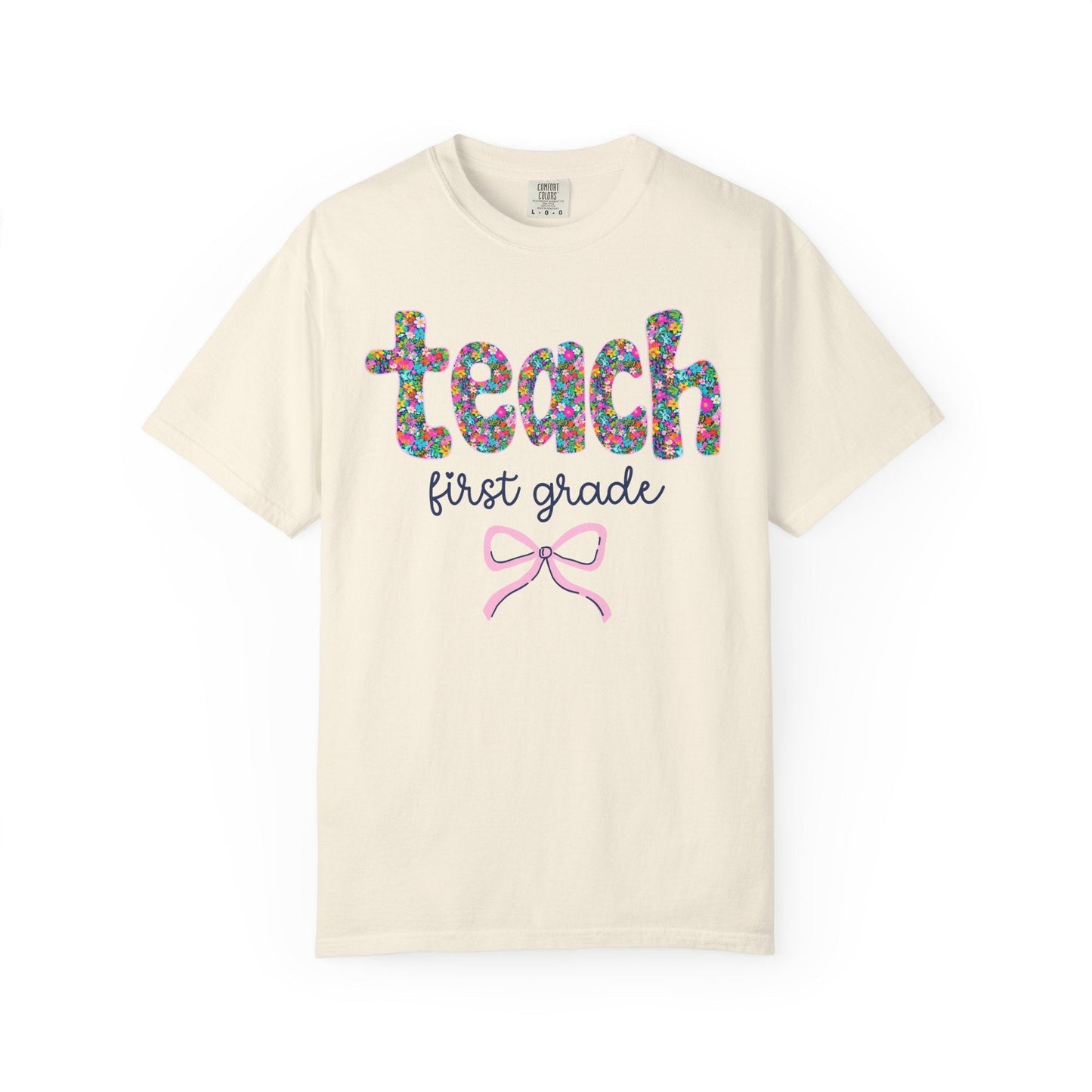 First Grade Teacher Tee Shirt with Bow
