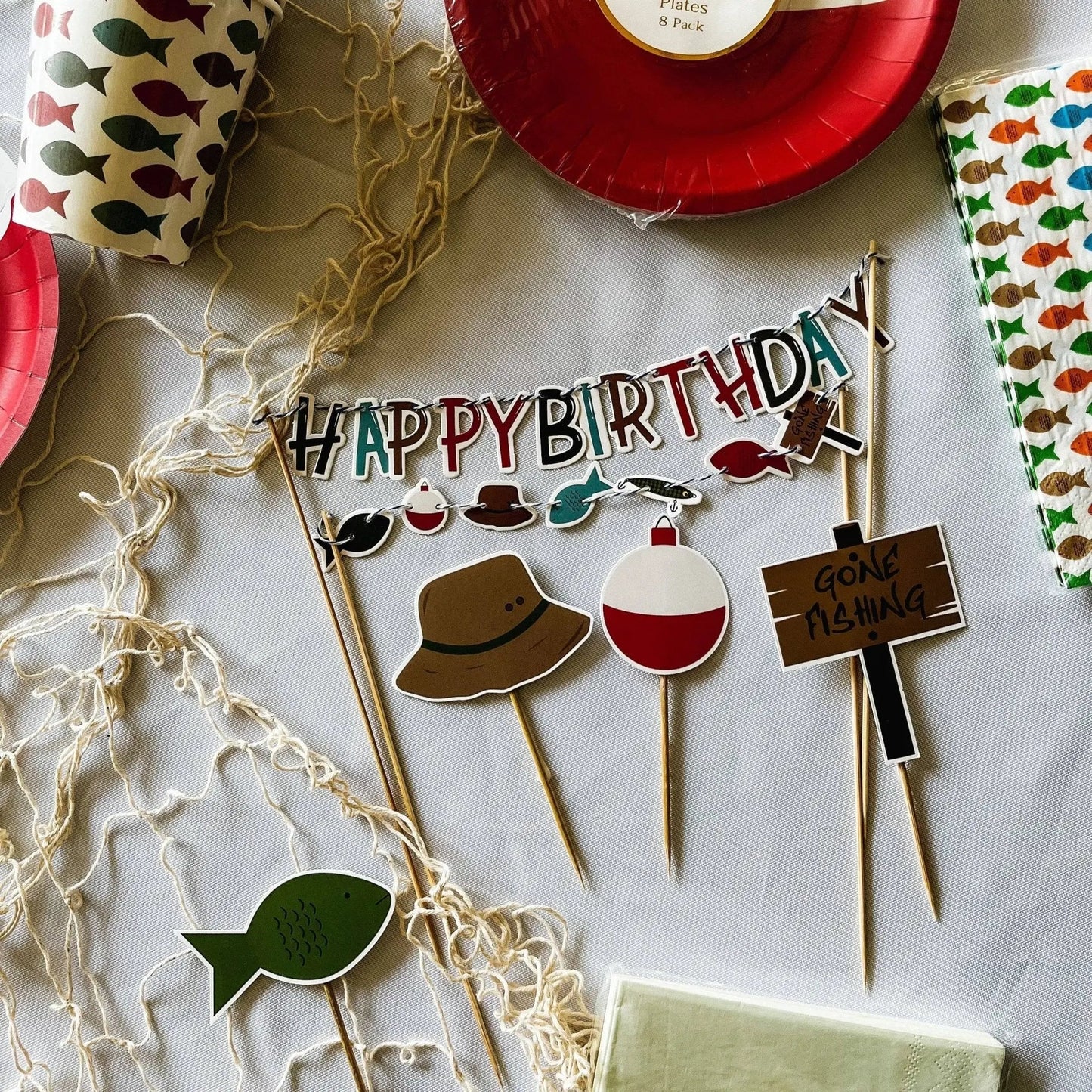 Fishing Happy Birthday Cake Banner