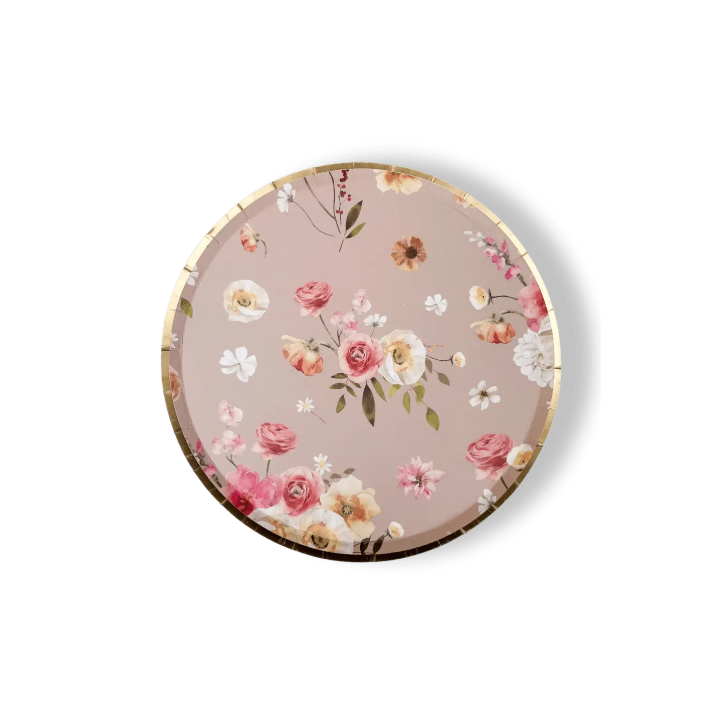 Floral Beige Paper Dessert Plate, (8pcs)