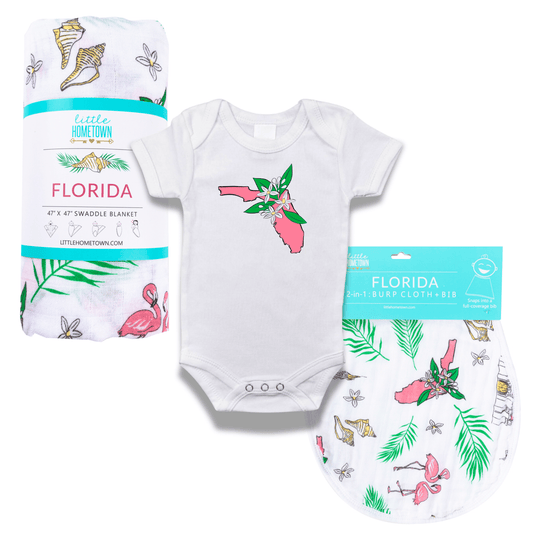 Florida Girl Gift Bundle: Swaddle, Bib & Onesie | Organic Cotton