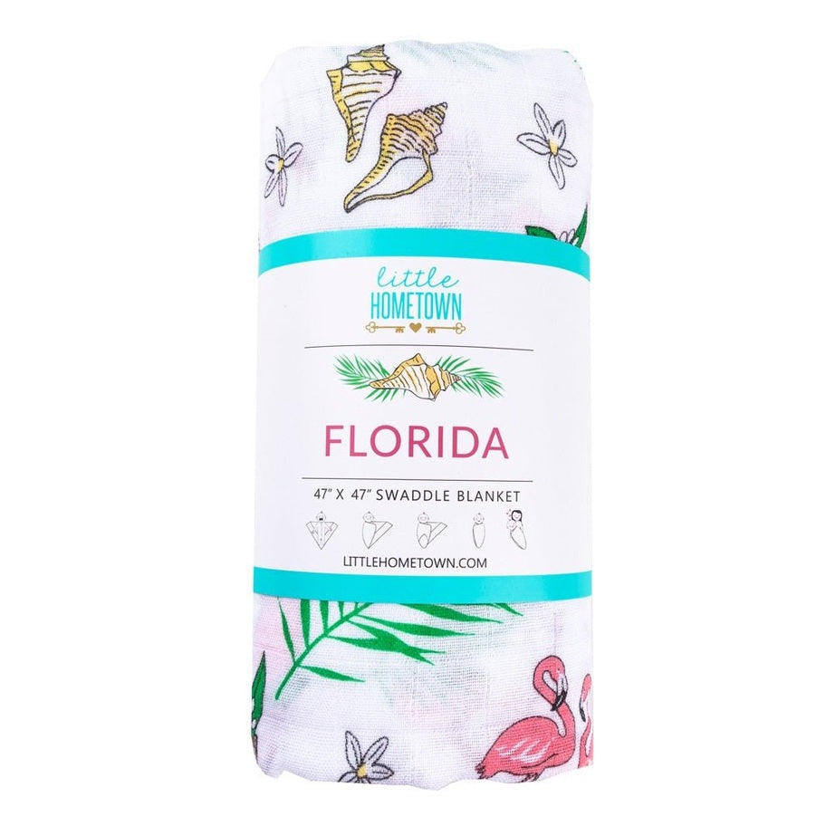 Florida Newborn Gift Set: Muslin Swaddle & Bib (Floral)