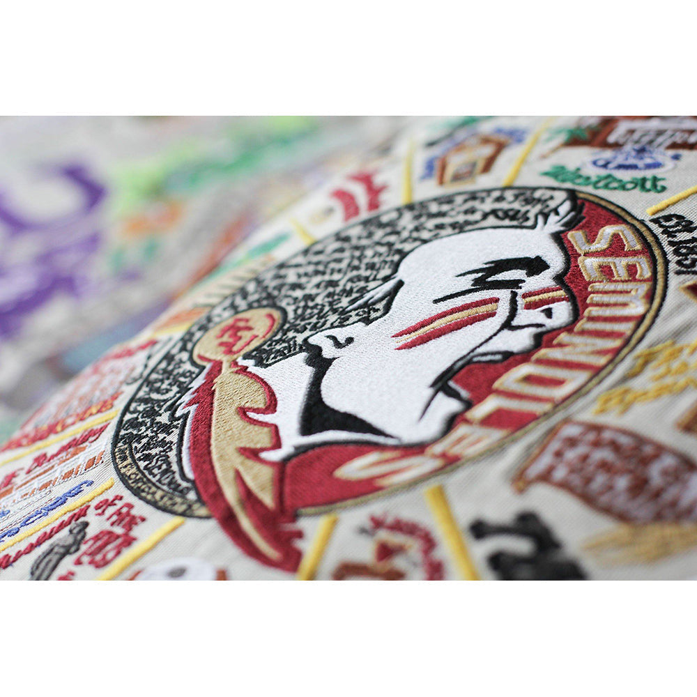 Florida State University (FSU) Collegiate Hand-Embroidered Pillow