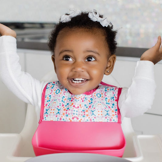 Foodie® Bib -  Roll Up & Button Closed Bib 2-Pack: Silicone + Fabric