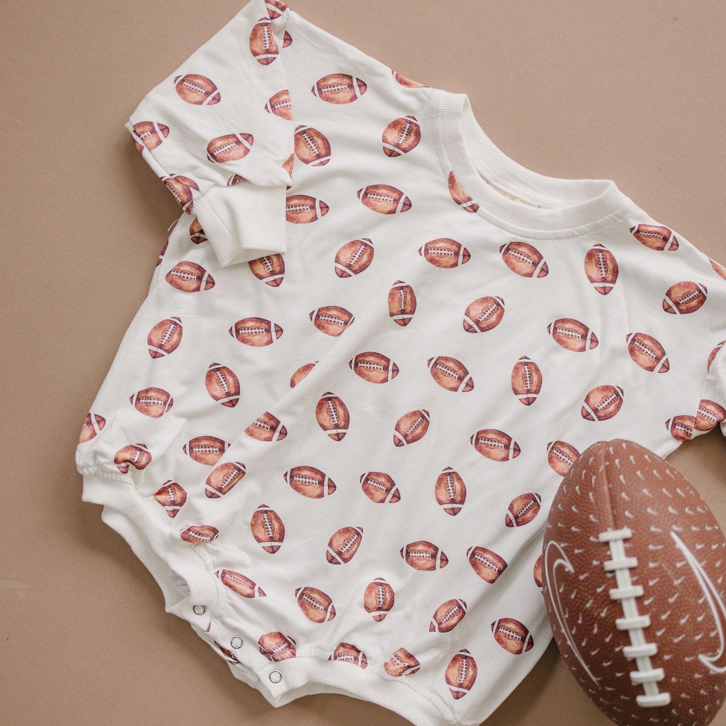 Football Print Bamboo Bubble Romper with Optional Embroidery