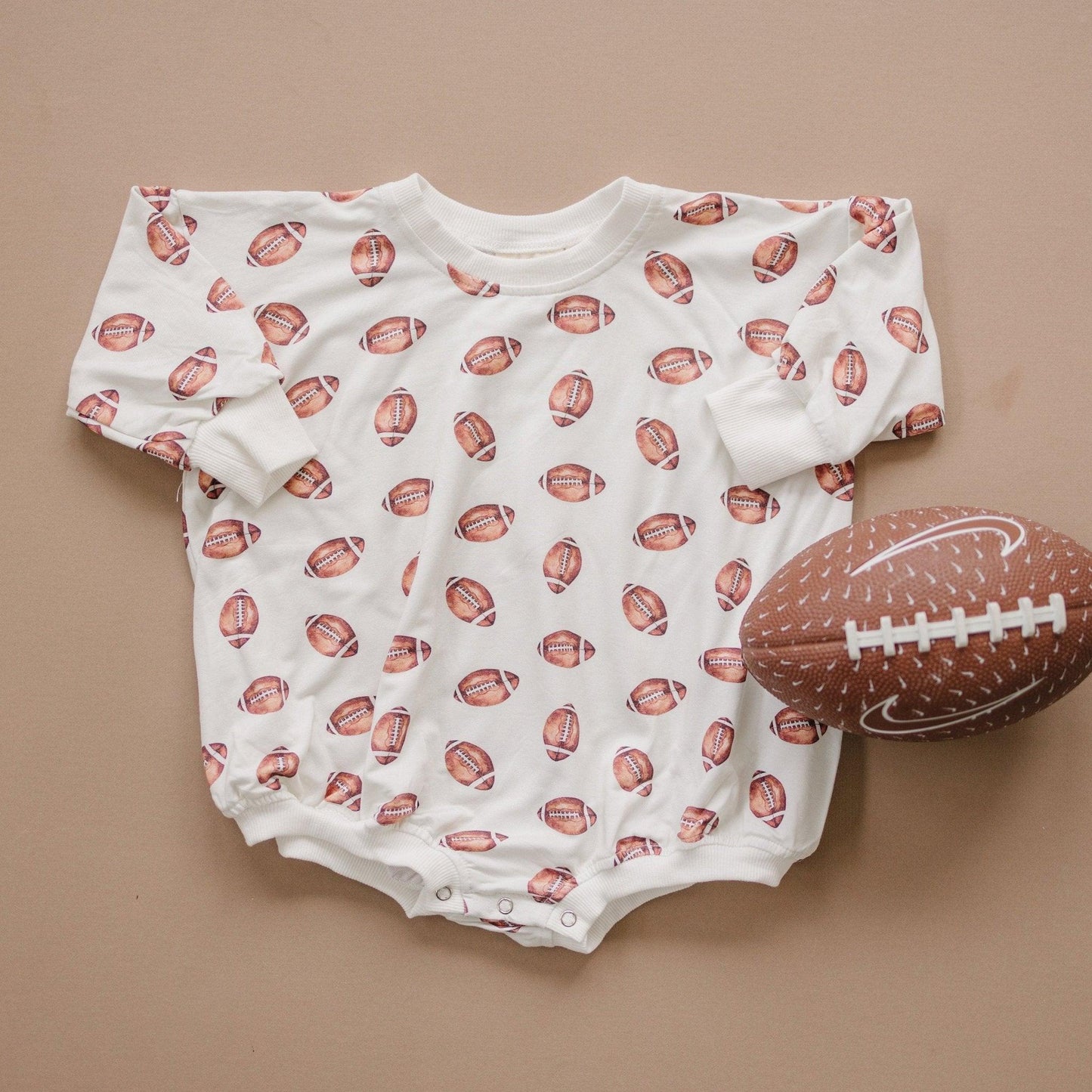 Football Print Bamboo Bubble Romper with Optional Embroidery