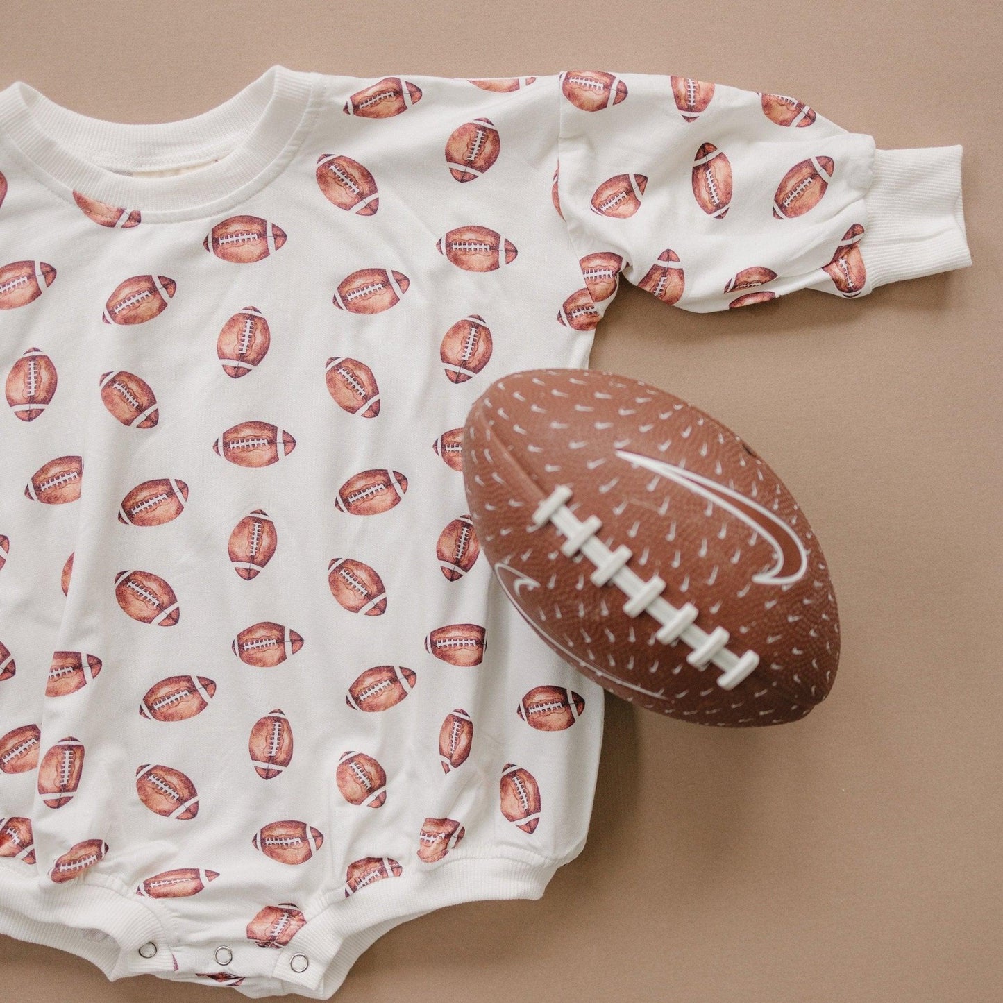 Football Print Bamboo Bubble Romper with Optional Embroidery