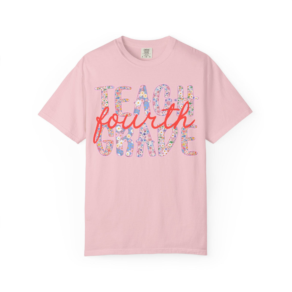 Fourth Grade Teacher Tee Shirt with Flowers