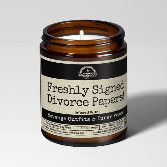 Freshly Signed Divorce Papers | Scent: Butter Pecan Crunch | 9oz Funny Candle | Malicious Women Co