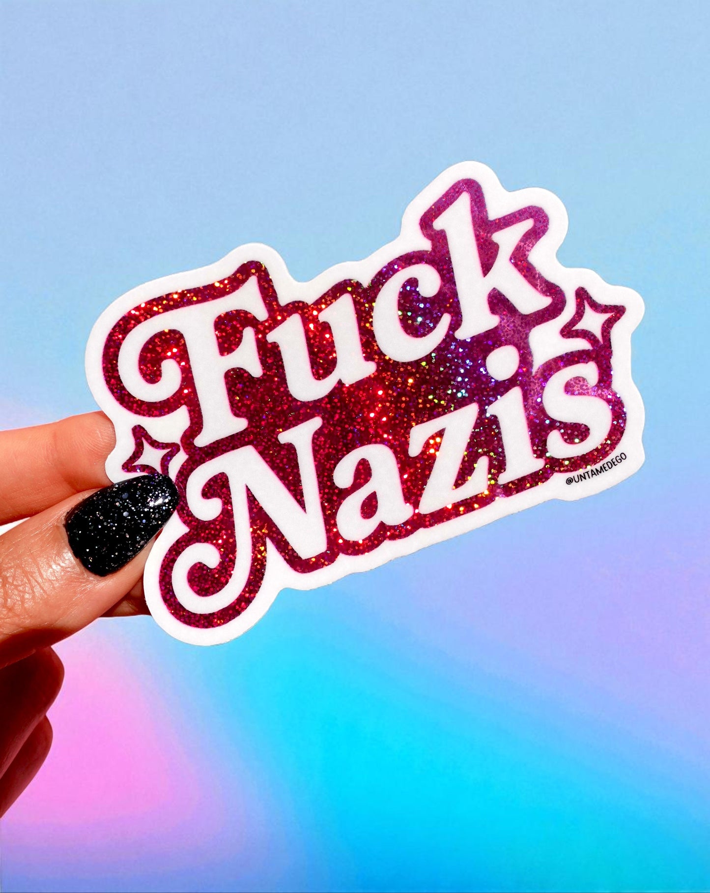 Anti-Nazi Sticker – Holographic Glitter Vinyl – Bold Political Protest Vinyl Sticker