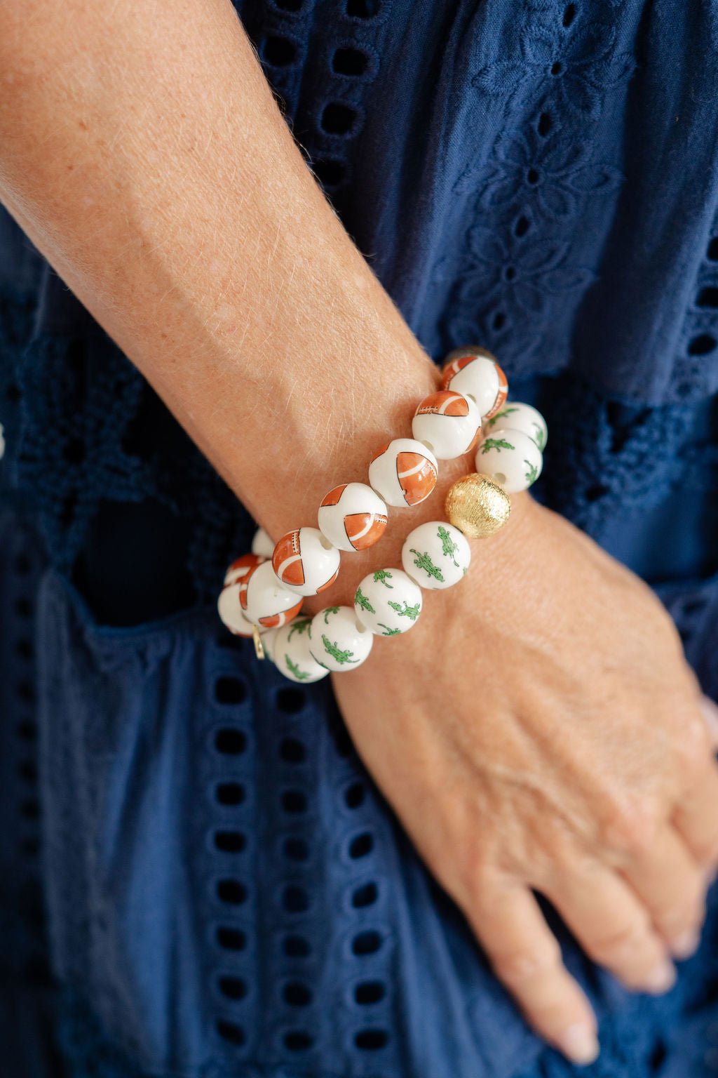 Georgia Ceramic and Gold Beaded Football Bracelet
