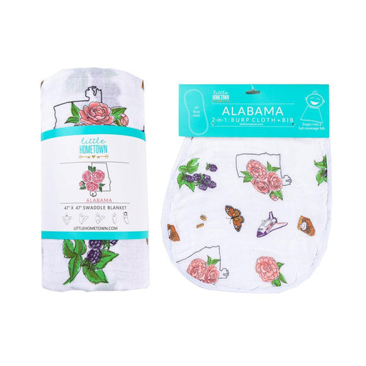 Alabama Floral Baby Gift Set: Muslin Swaddle & Bib | Organic Cotton