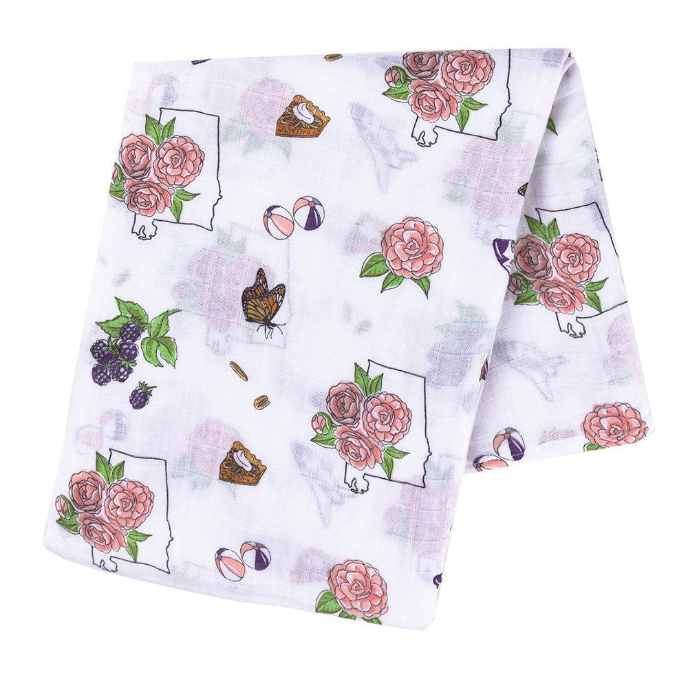Alabama Floral Baby Gift Set: Muslin Swaddle & Bib | Organic Cotton