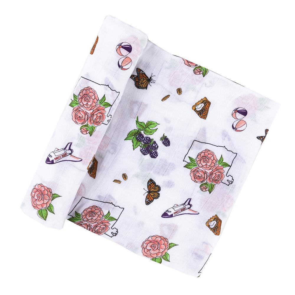 Alabama Floral Baby Gift Set: Muslin Swaddle & Bib | Organic Cotton