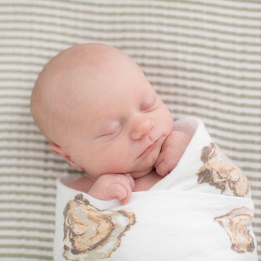 Aw Shucks! Oyster Baby Gift Set: Muslin Swaddle & Bib