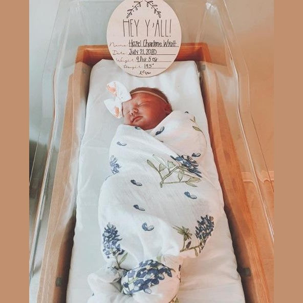 Bluebonnets Newborn Gift Set: Muslin Swaddle & Bib | Organic Cotton