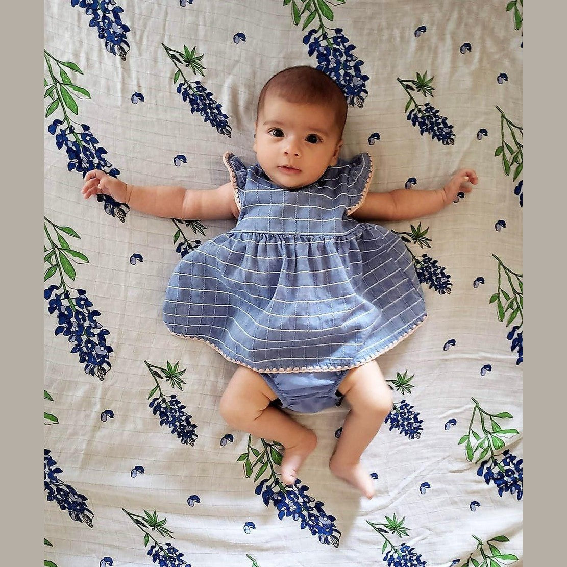 Bluebonnets Newborn Gift Set: Muslin Swaddle & Bib | Organic Cotton