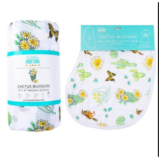 Cactus Blossom Newborn Gift Set: Muslin Swaddle & Bib