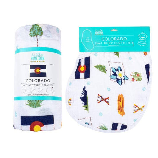 Colorado Baby Gift Set: Muslin Swaddle & Bib | Organic Cotton