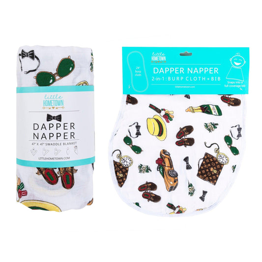 Dapper Napper Baby Gift Set: Muslin Swaddle & Bib | Organic Cotton