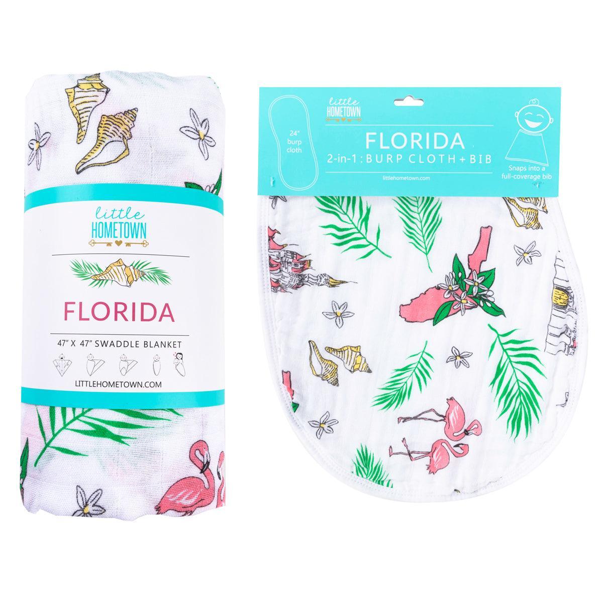 Florida Newborn Gift Set: Muslin Swaddle & Bib (Floral)