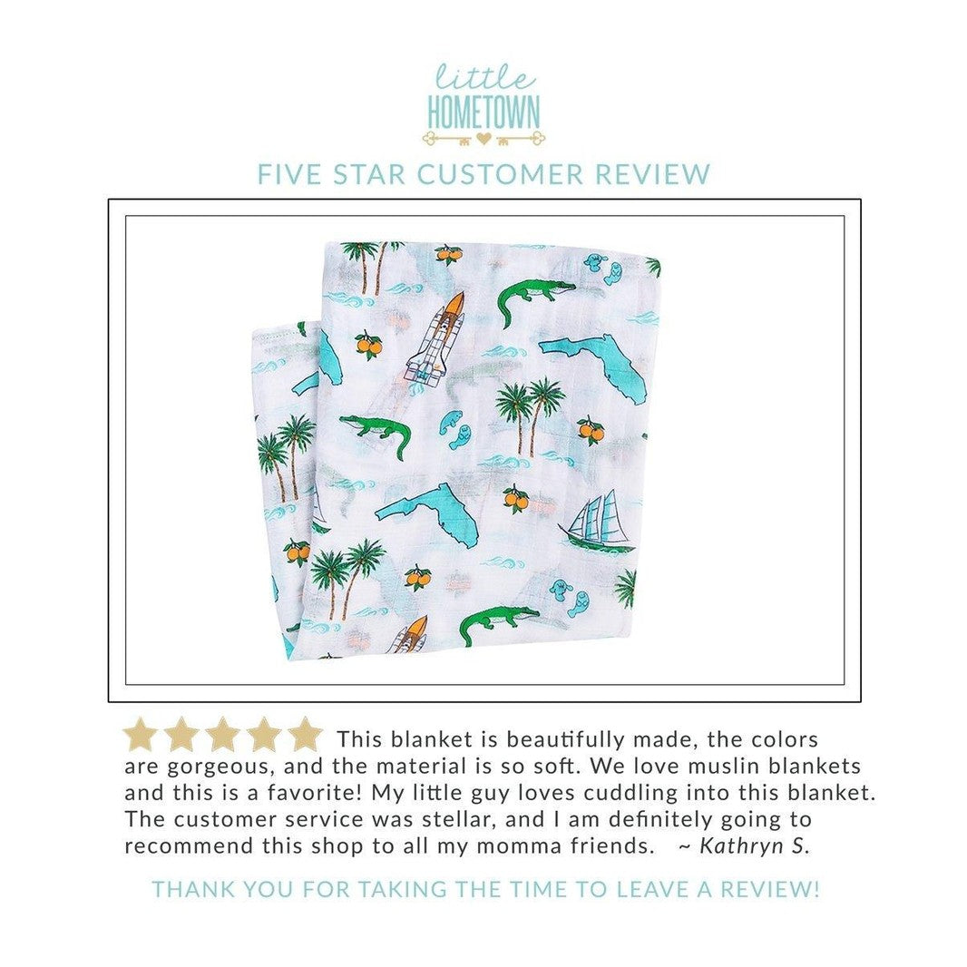 Florida Newborn Gift Set: Muslin Swaddle & Bib | Organic Cotton