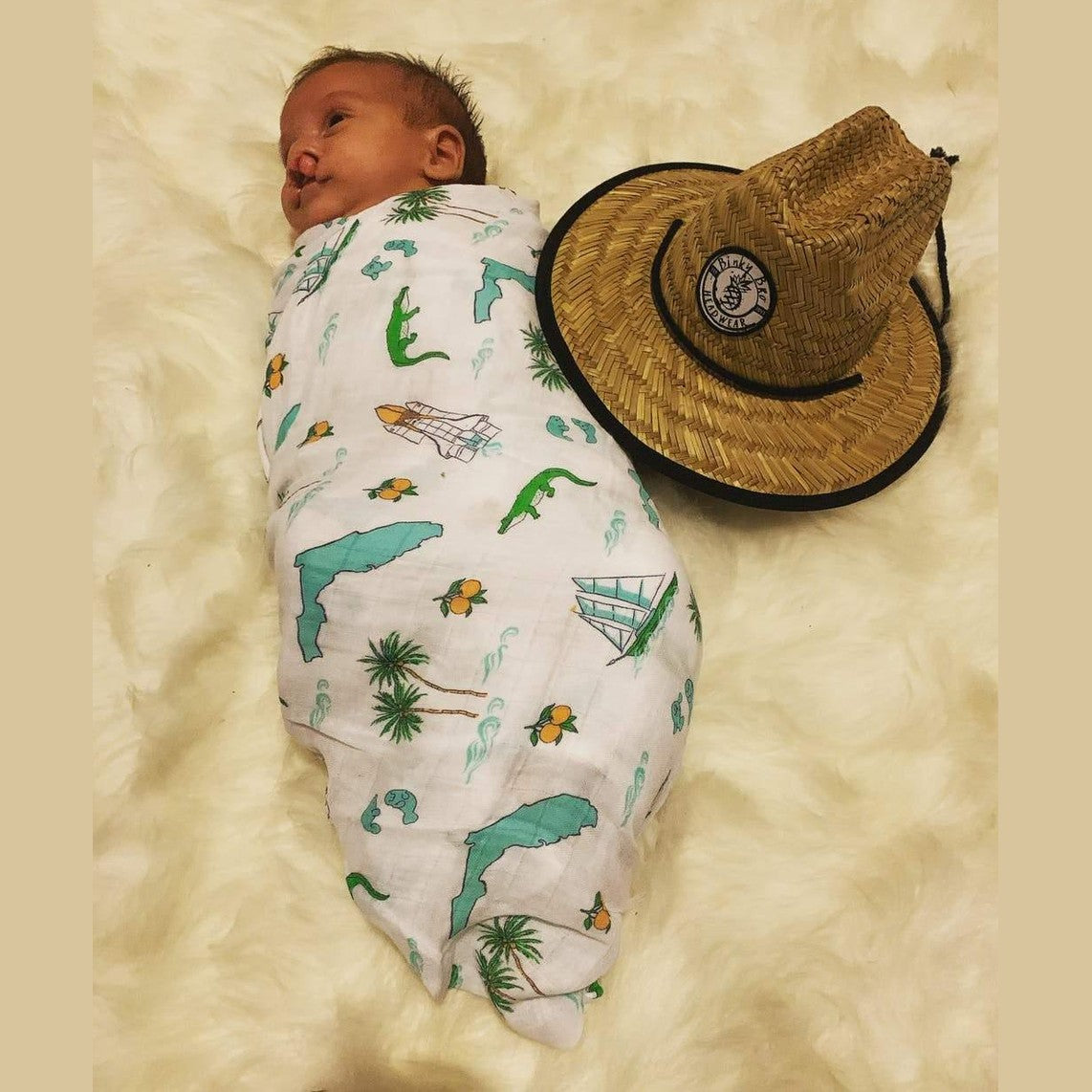 Florida Newborn Gift Set: Muslin Swaddle & Bib | Organic Cotton